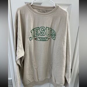 Beige 'Jesus' Men's Sweatshirt 3X